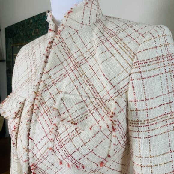 Vintage Anne Klein Size 2 Women's Tweed Fringe Blazer Jacket Wool Cotton Fall - Picture 5 of 13